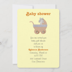 Bright peach color baby carriage baby shower invitation