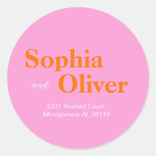 Bright peach & pink colorful return address classic round sticker