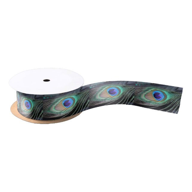 Bright Peacock Feather Festive Custom Art Ribbon (Spool)