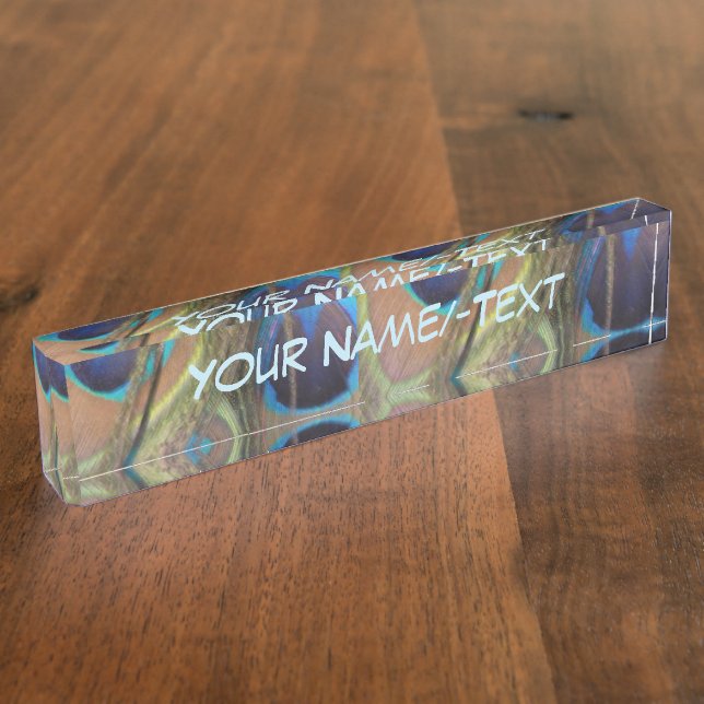 Bright Peacock Feathers Desk Name Plate (Side)