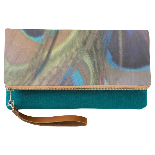Bright Peacock Feathers Fold Over Clutch
