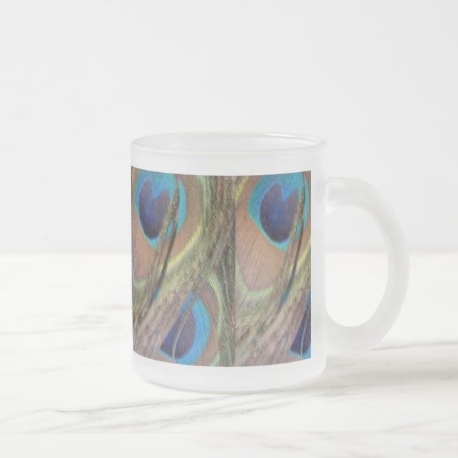 Bright Peacock Feathers Pattern Frosted Glass Mug (Right)