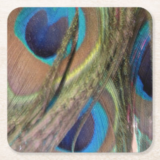 Bright Peacock Feathers Pattern Paper Coaster