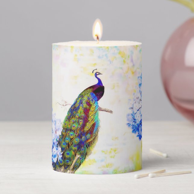 Bright peacock  pillar candle (In Situ)