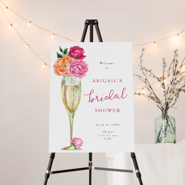 Bright Peony Champagne Glass Shower Welcome Foam Board (In Situ (Stand))