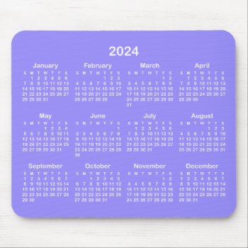 Bright Periwinkle And White 2024 Calendar Mouse Pad by purplestuff at Zazzle