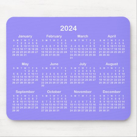 Bright Periwinkle And White 2024 Calendar Mouse Pad