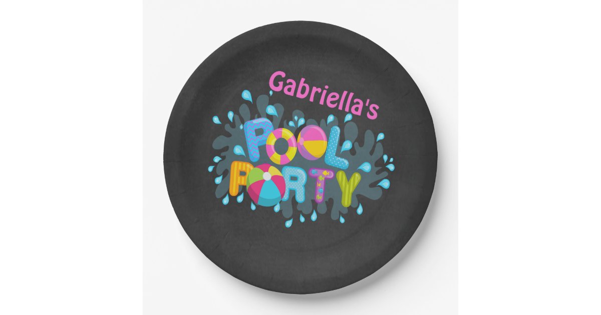 Bright Personalized Pool Party Paper Plates Zazzle