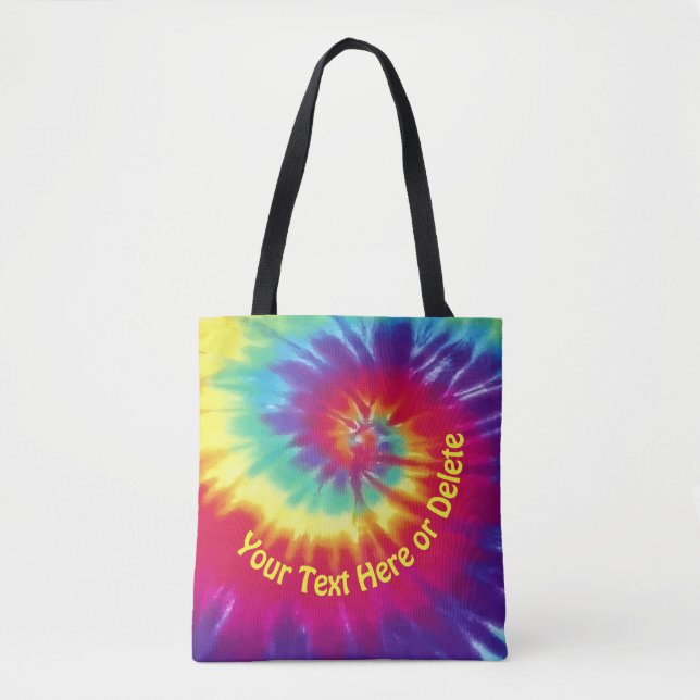 Bright Personalized Tie Dye Tote Bag, Your Text (Front)