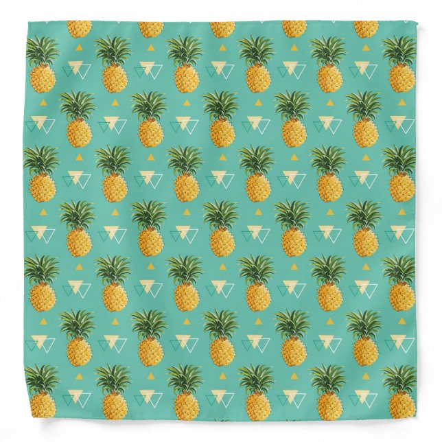 Bright Pineapples On Geometric Pattern Bandana (Front)