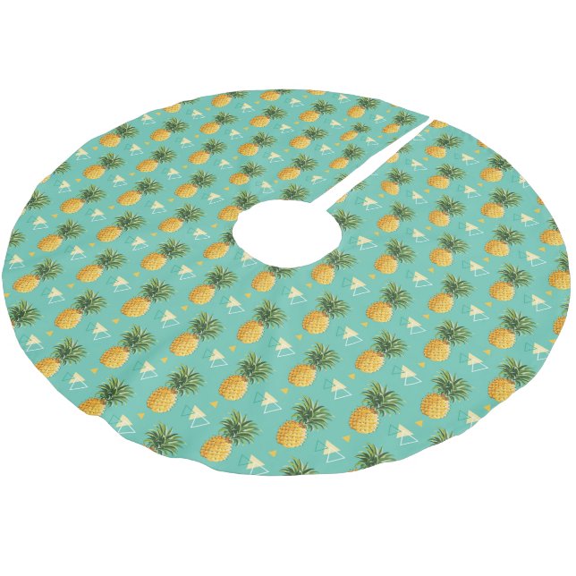 Bright Pineapples On Geometric Pattern Brushed Polyester Tree Skirt (Angled)