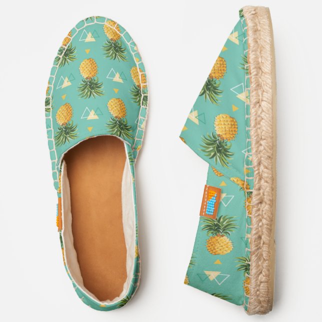 Bright Pineapples On Geometric Pattern Espadrilles (Side)