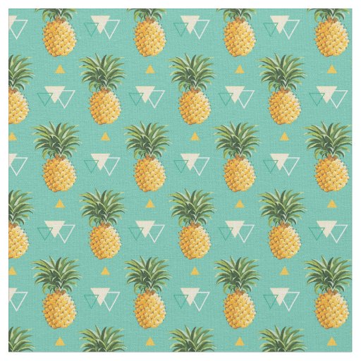 Bright Pineapples On Geometric Pattern Fabric