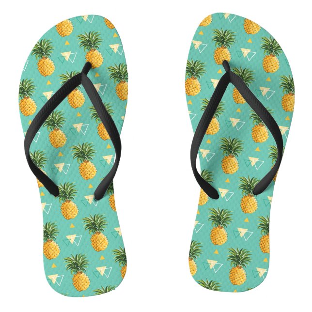 Bright Pineapples On Geometric Pattern Flip Flops (Footbed)