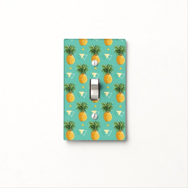 Bright Pineapples On Geometric Pattern Light Switch Cover (In Situ)