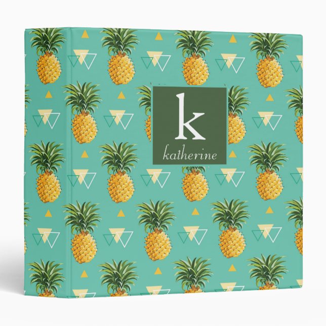 Bright Pineapples On Geometric Pattern | Monogram Binder (Front/Spine)