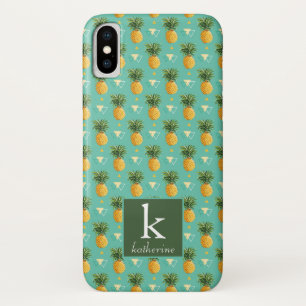 Bright Pineapples On Geometric Pattern Monogram iPhone X Case