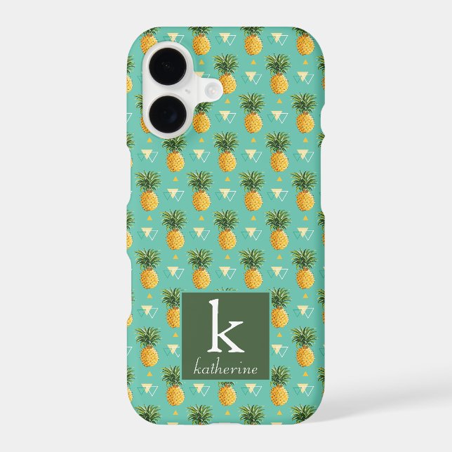 Bright Pineapples On Geometric Pattern | Monogram Iphone Case (Back)