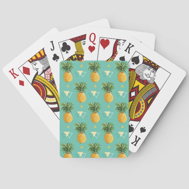 Bright Pineapples On Geometric Pattern Poker Cards (Back)