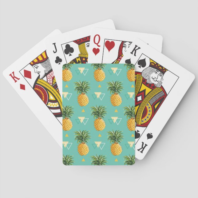Bright Pineapples On Geometric Pattern Poker Cards (Back)