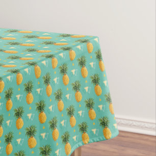 Bright Pineapples On Geometric Pattern Tablecloth