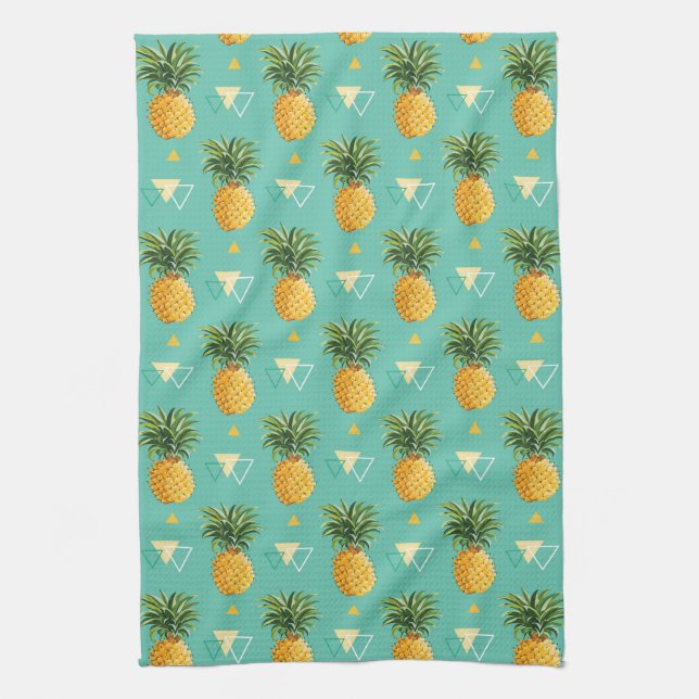 Bright Pineapples On Geometric Pattern Towel (Vertical)