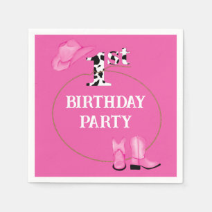 Bright Pink 1st Birthday Party or Custom Text  Napkins