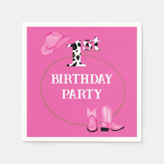 Bright Pink 1st Birthday Party or Custom Text  Napkins (Front)