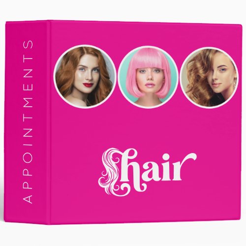 Bright Pink 3 Photo Hair Stylist Appointments  Ring Binder