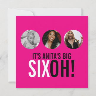 Bright pink 60th SIXOH! photo birthday invite