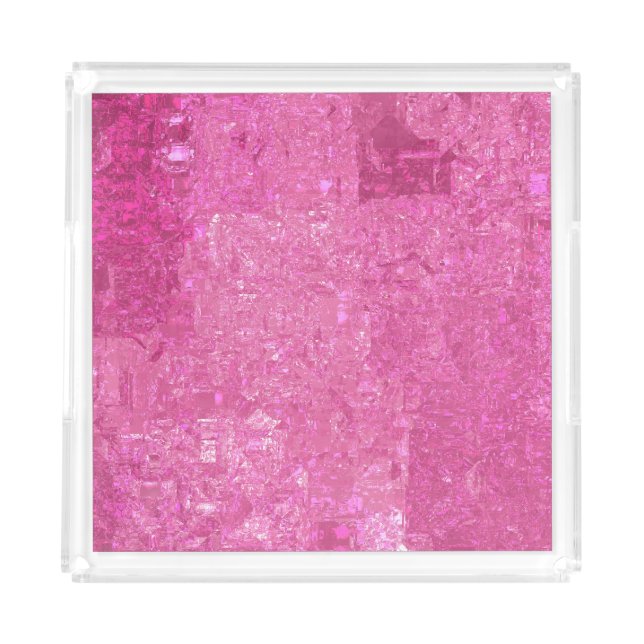 Bright Pink Abstract Mosaic Gloss Acrylic Tray (Front)