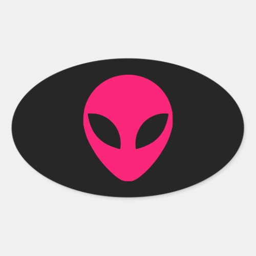 Bright Pink Alien Head Oval Sticker