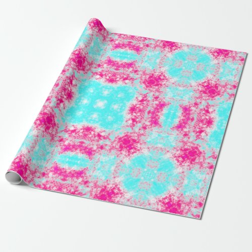 Bright Pink and Aqua Blue Art Tile Design Wrapping Paper