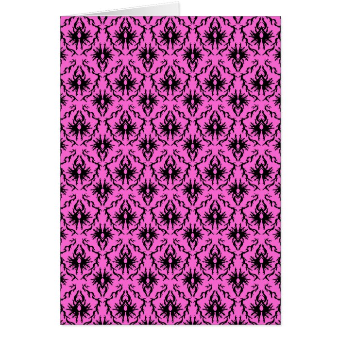 Bright Pink and Black Damask pattern. Cards