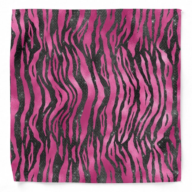 Bright Pink and Black Glam Animal Print Bandana (Front)