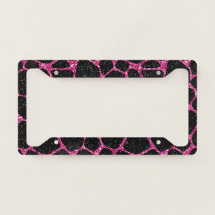 Bright Pink and Black Glam Animal Print License Plate Frame