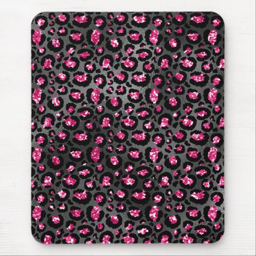 Bright Pink and Black Glam Animal Print Mouse Pad