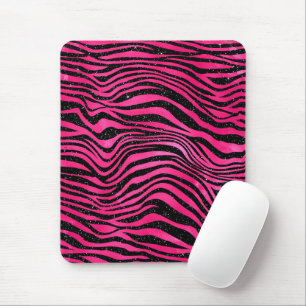 Bright Pink and Black Glam Animal Print Stripes Mouse Pad