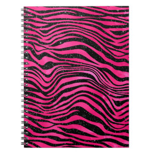 Bright Pink and Black Glam Animal Print Stripes Notebook