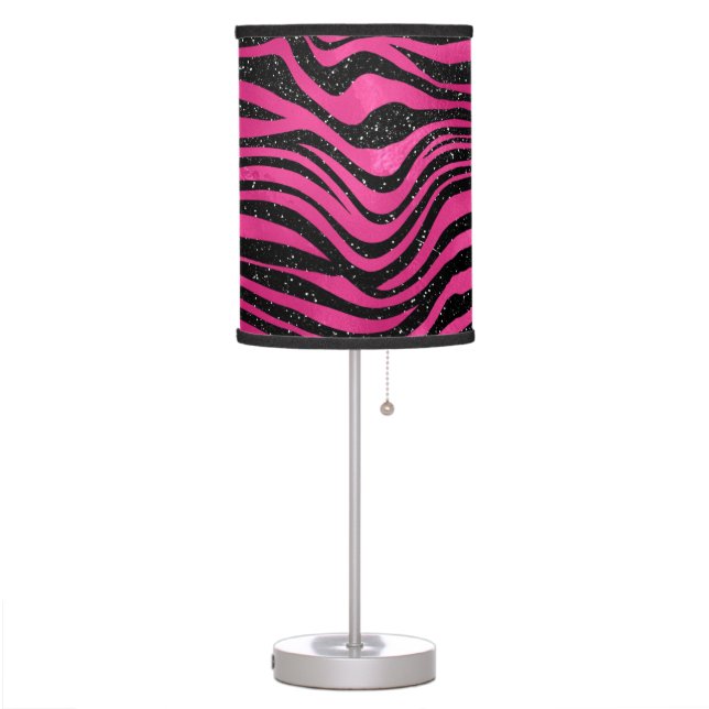 Bright Pink and Black Glam Animal Print Stripes Table Lamp (Left)