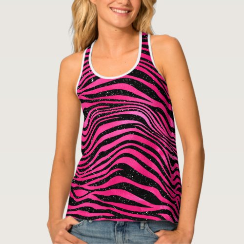 Bright Pink and Black Glam Animal Print Stripes Tank Top