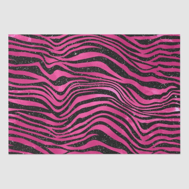 Bright Pink and Black Glam Animal Print Stripes Tissue Paper (Front)