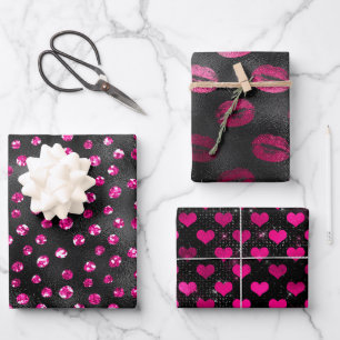 Bright Pink and Black Glam Feminine Patterns Wrapping Paper Sheets