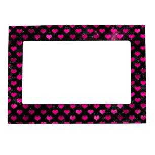 Bright Pink and Black Glam Hearts Pattern Magnetic Frame