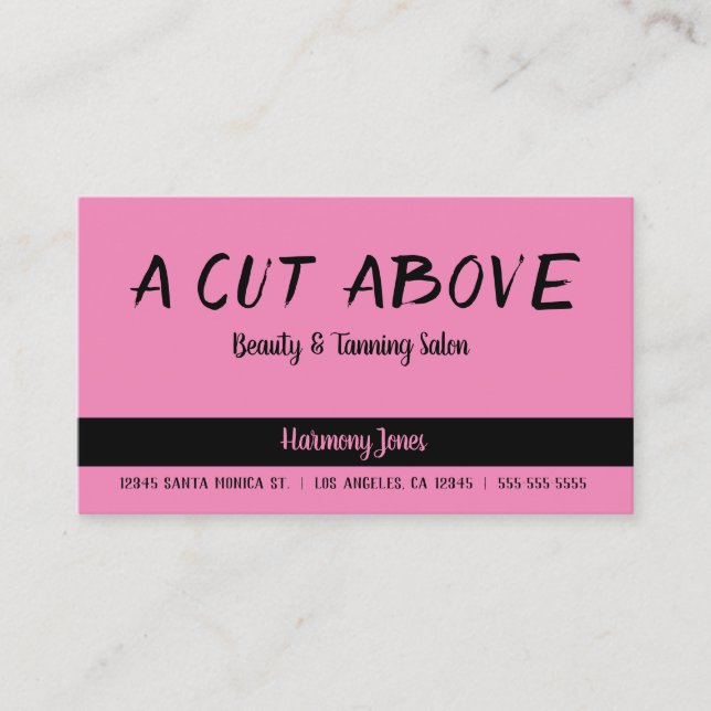 Bright Pink and Black Line Beauty Salon Appointment Card (Front)