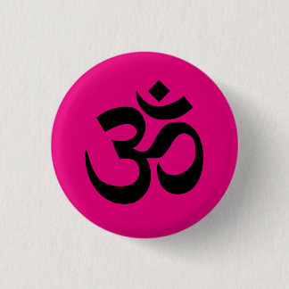 Bright Pink and Black Om Symbol Pinback Button