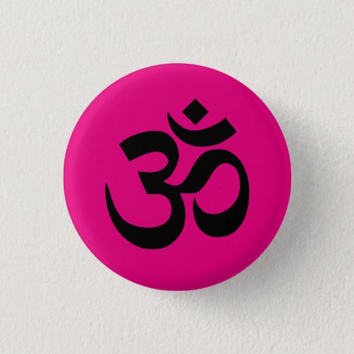 Bright Pink and Black Om Symbol Pinback Button