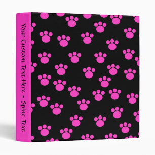Bright Pink and Black Paw Print Pattern. 3 Ring Binder