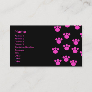 Bright Pink and Black Paw Print Pattern. Business Card