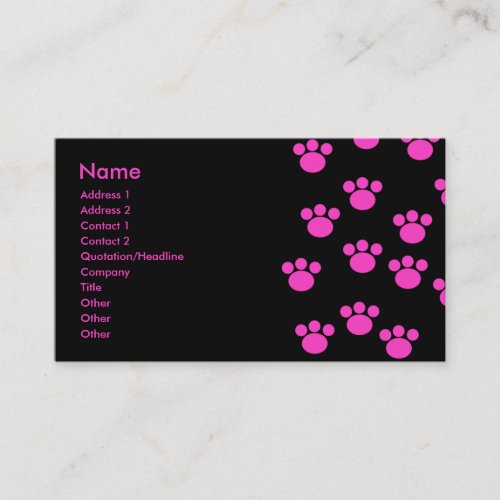 Bright Pink and Black Paw Print Pattern. Business Card